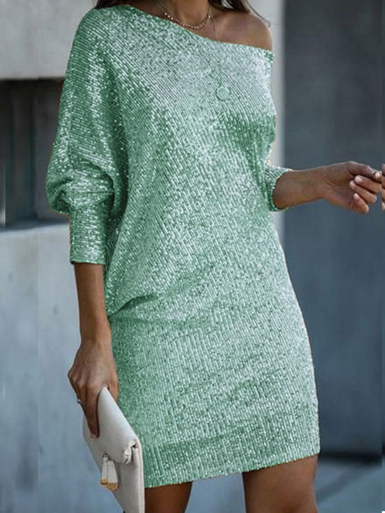 Lantern Sleeve Sequin Dress
