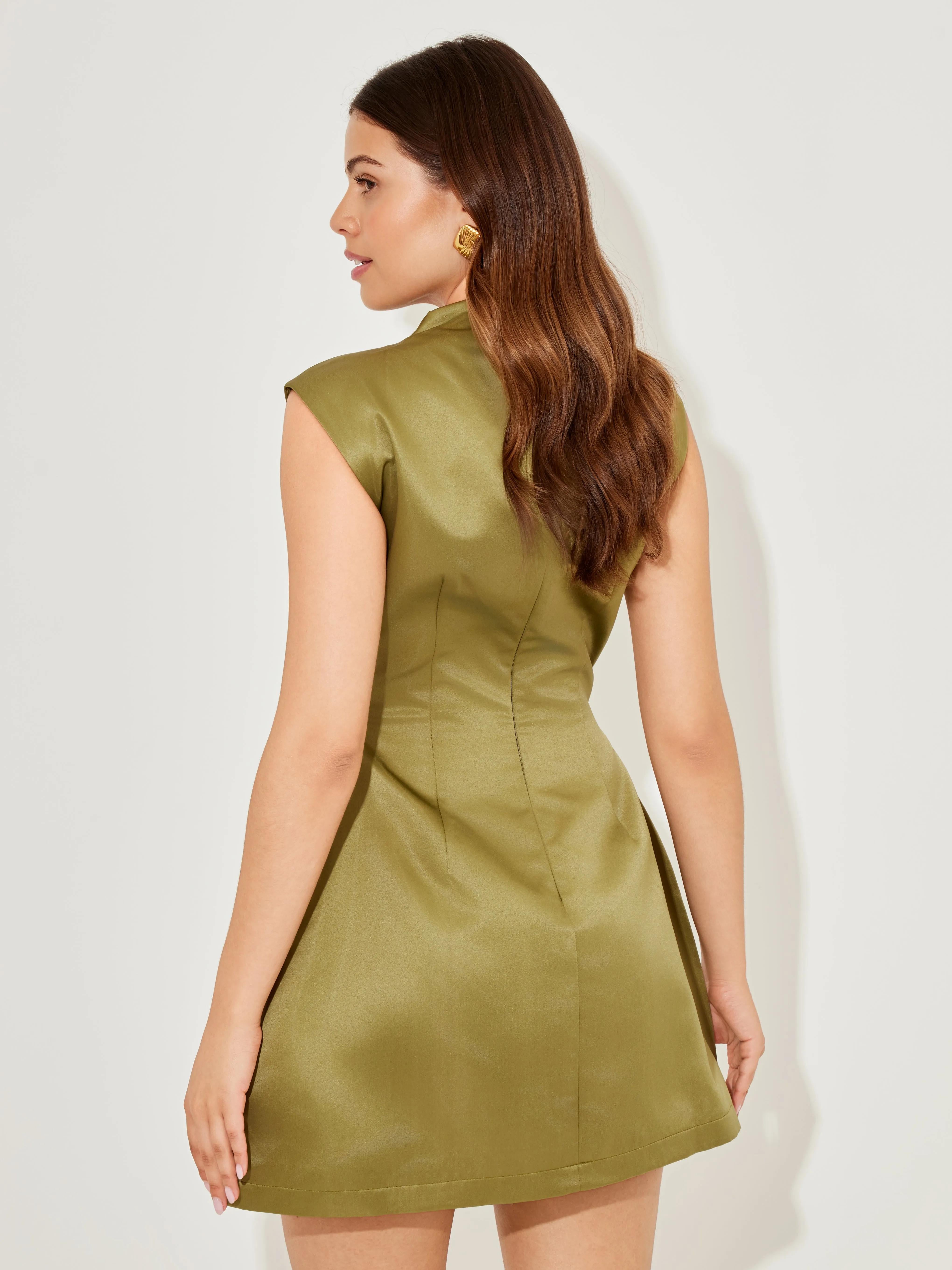 Satin Straight Neck Mini Dress