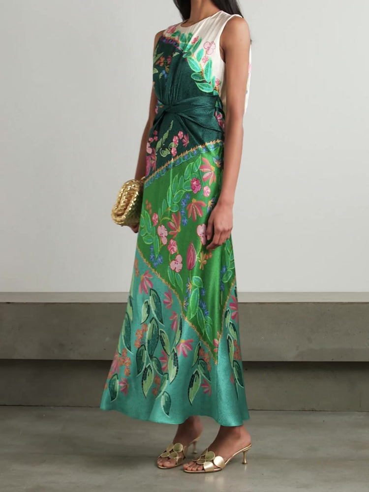 Satin Twist Printed Dress