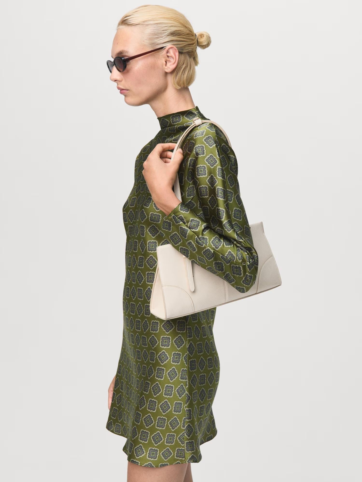 Perkins Collar Satin Printed Mini Dress