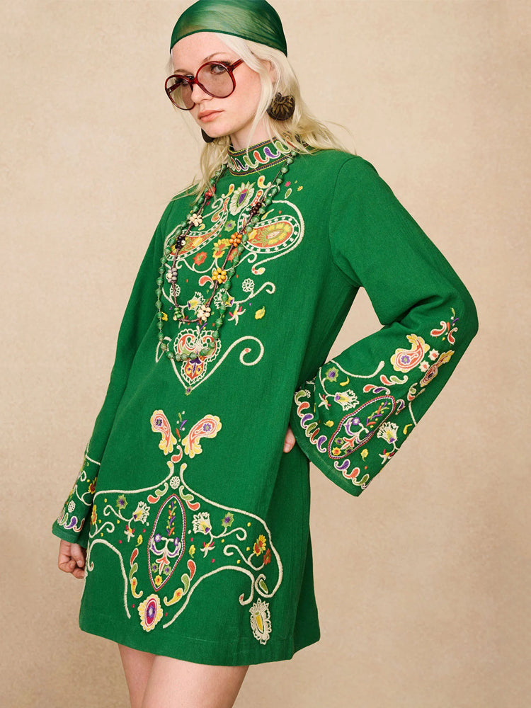 Embroidered Lime Mini Dress