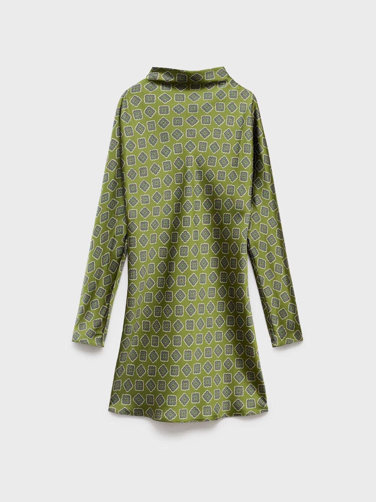 Perkins Collar Satin Printed Mini Dress