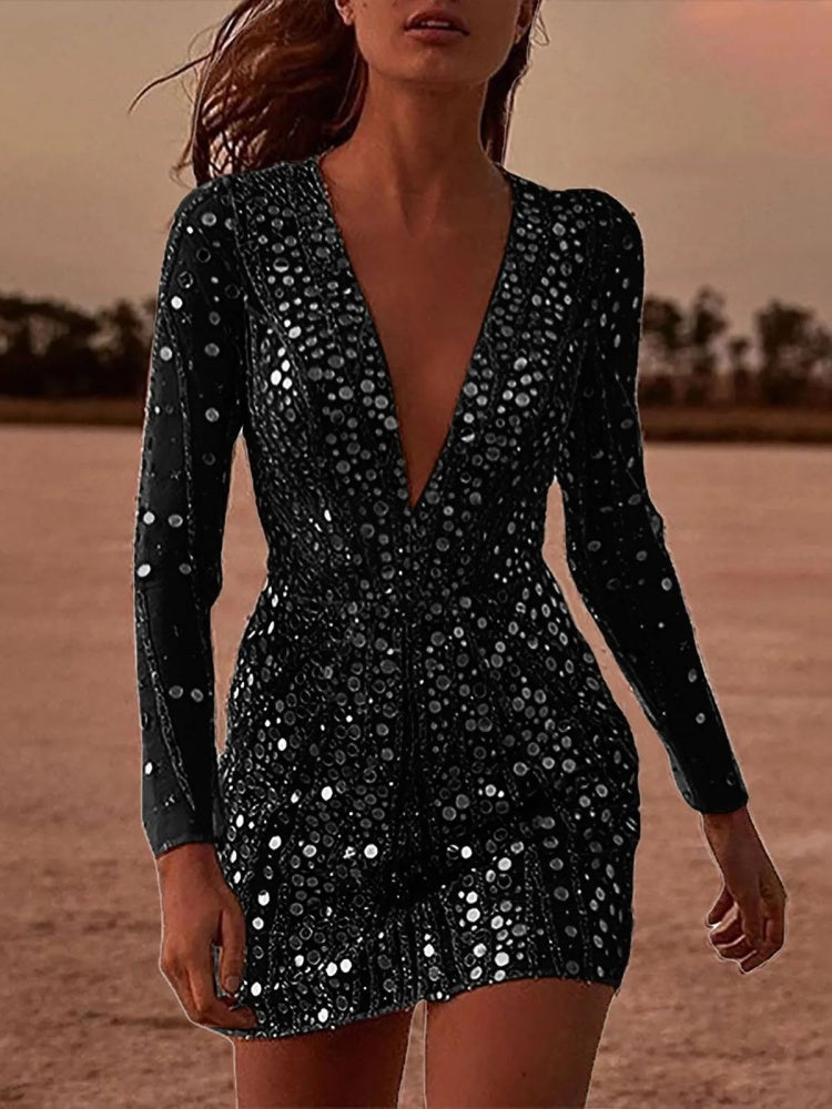 Delicate Cutout Sparkling Mini Dress