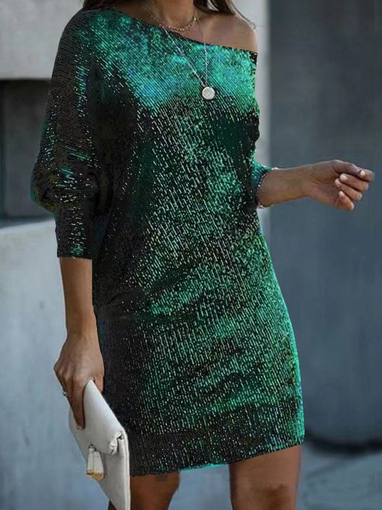 Lantern Sleeve Sequin Dress